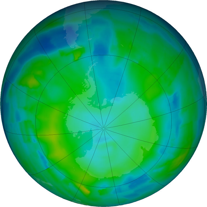 Antarctic ozone map for 23 May 2011